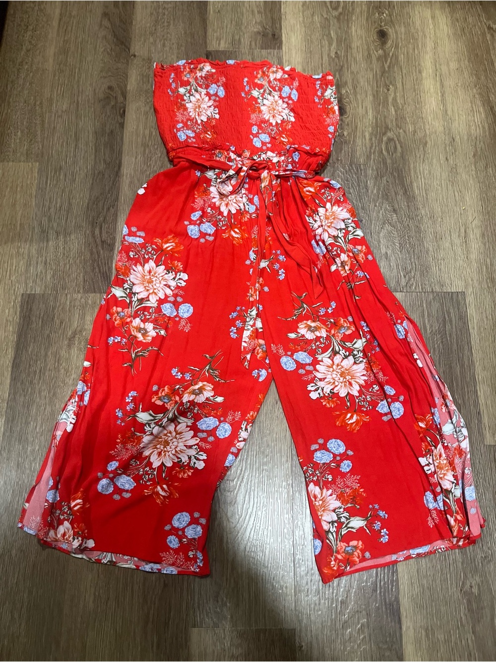American Eagle Outfitters Strapless Floral Wide-Leg Jumpsuit